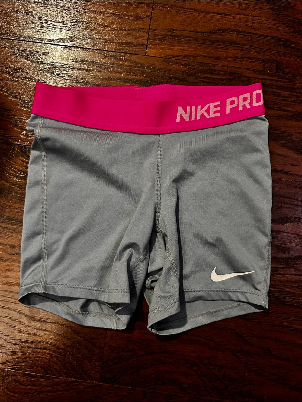 Nike Gray Bike Shorts with Pink Waistband